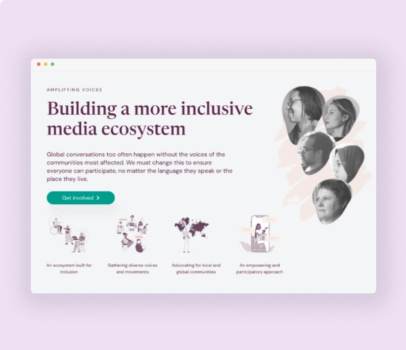Amplifying Voices – creating dynamics for social good amplifying voices landing page screenshot